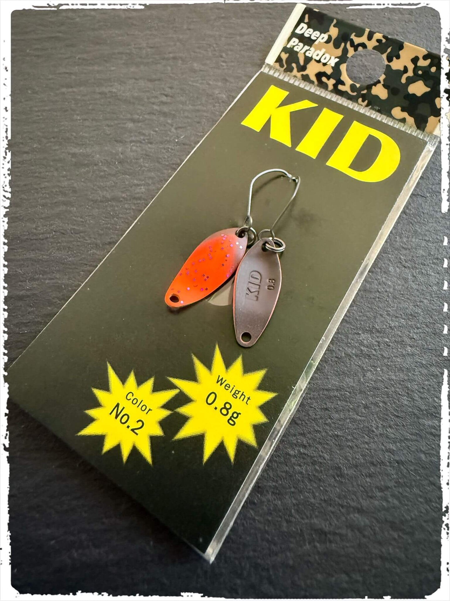 DEEP Paradox Kid Spoon #02 Papayan Forellenköder Angelblei und Angelhaken, natürlicher Fischköder mit bunter Lackierung