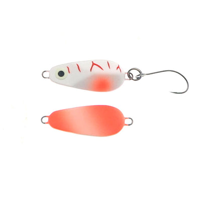 Silberne Perfect-Fishing Bullshark Spoon 3g Angelblei auf Angelrute liegend, detailreiche Nahaufnahme