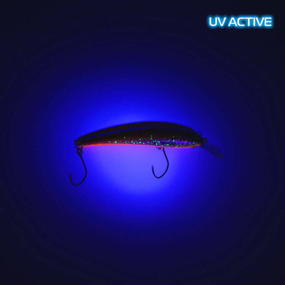 ROB Lure Blanky 65F EM07 wobbler in UV color pattern, showcasing its sleek design and realistic fish-like appearance.