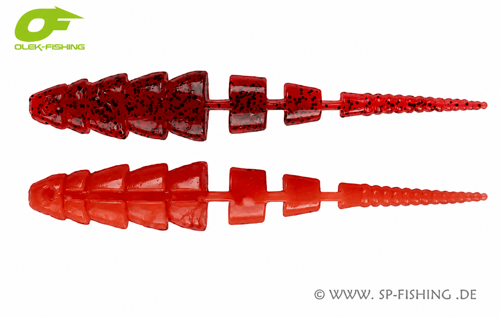 Gelber Gummiköder OLEK-Fishing Kaiman V2 10cm mit CrawUV-Design für Angeln auf Raubfische