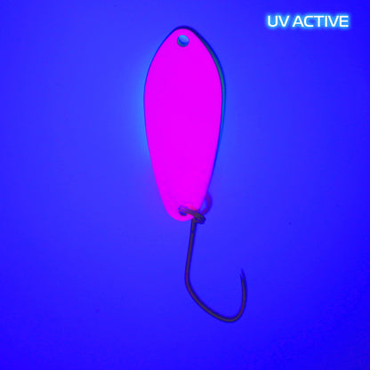 Angler'z System Antem Dohna FA02 spoon featuring a UV finish, showcasing its back design and vibrant color patterns.
