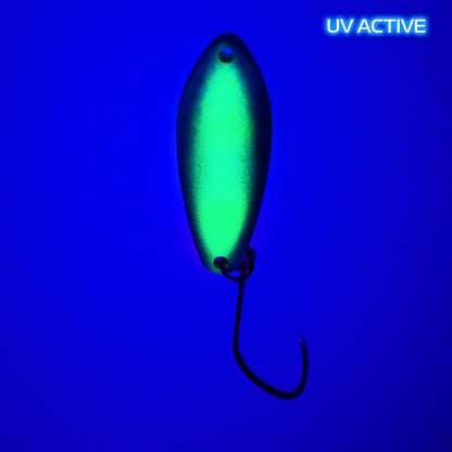 Angler'z System Antem Dohna FA06 glow spoon in front view, showcasing its vibrant UV finish and sleek design.