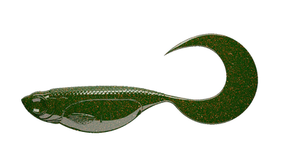 Libra Lures Predator Series Embryon Twist Tail in Motor Oil Green, showcasing a realistic soft bait design for fishing.