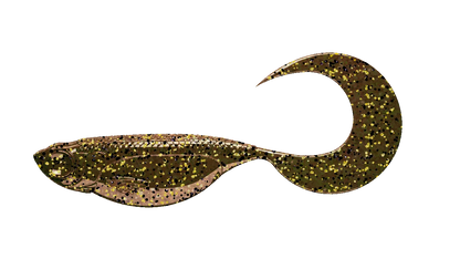 Libra Lures Predator Series Embryon Twist Tail gummiköder in motor oil brown with realistic twist tail design.