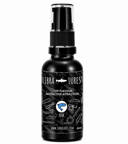 Libra Lures Aroma Spray Flavour Attractant für Angeln, zeigt Flasche mit Fisch-Aroma-Spray, ideal zum Anlocken von Fischen