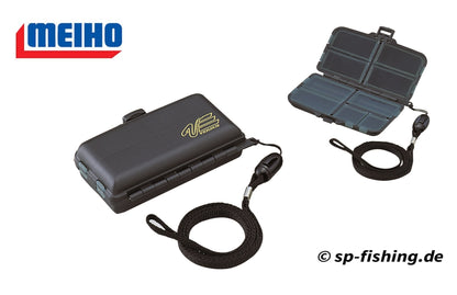 Meiho VS-310 Tacklebox in Schwarz mit Köderhalter und Fächern für Anglerzubehör, robuste Aufbewahrungsbox für Angeltackle