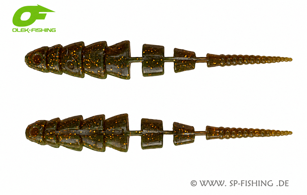 OleK-Fishing Kaiman V2 10cm Gummiköder mit UV-Design und Motoröl-Farben von OleK-Fishing, ideal für das Angeln auf Raubfische