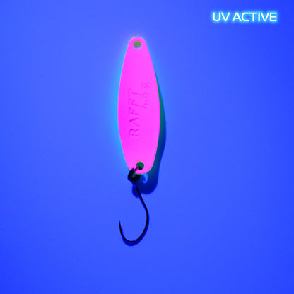 Fangenswert RAFFT 4.6 g EA01 spoon with UV back, showcasing vibrant colors and detailed design for fishing enthusiasts.