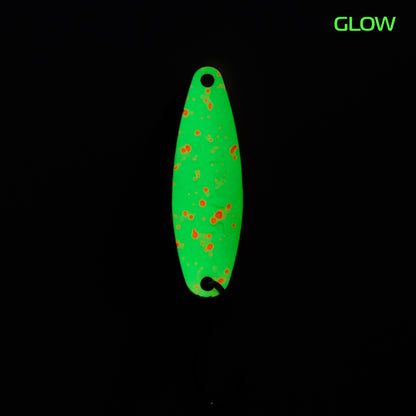 Fangenswert RAFFT EA03 glow spoon showcasing a vibrant glow design and detailed back view for fishing enthusiasts.