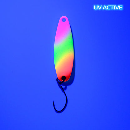Fangenswert RAFFT EA07 spoon lure in UV finish, showcasing vibrant colors and detailed design for fishing.
