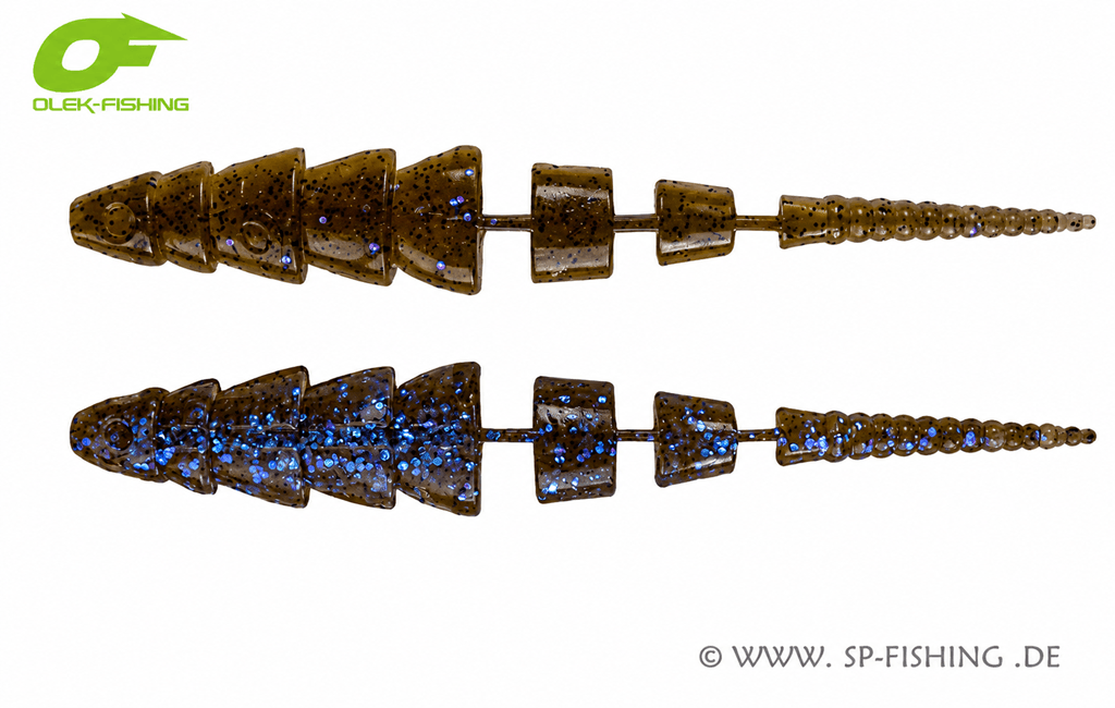Transparenter blauer Gummiköder Kaiman V2 von OLEK-Fishing, 10 cm, für Angeln, mit realistischem Design