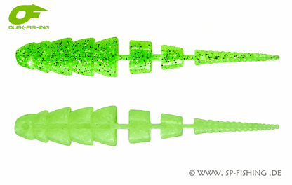 Transparenter Lime-Chartreuse UV Gummiköder OLEK-Fishing Kaiman V2 10cm zum Angeln