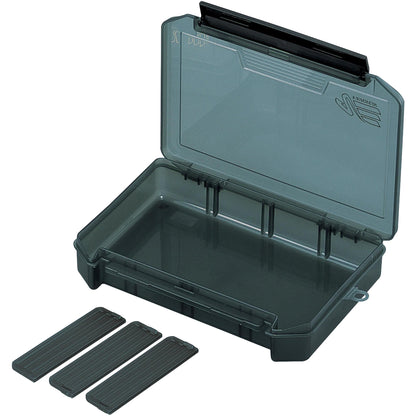 Schwarze Meiho VS-3010 NDM Köderbox, robuste Tacklebox mit mehreren Fächern für Angeln und Köder.