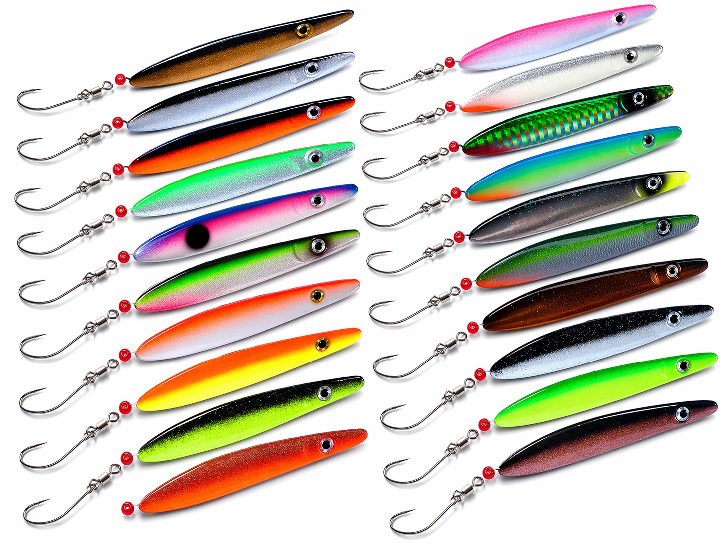 Troutwerk Inlineblinker 16g Meerforellenblinker in silber mit bunten Lockringen und Haken, ideal zum Meerforellenangeln.