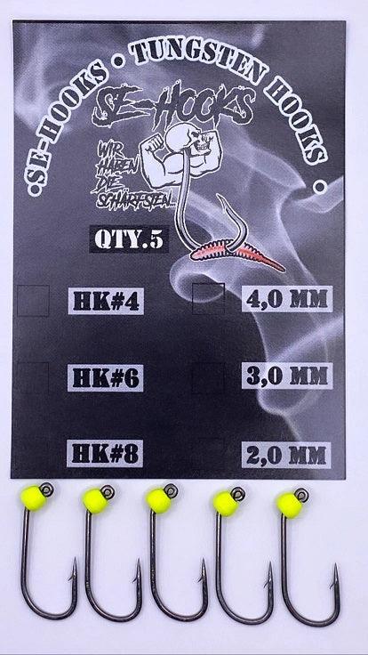 SE-HOOKS Haken mit Widerhaken und Tungstenperle in Fluo Gelb - SP-Fishing