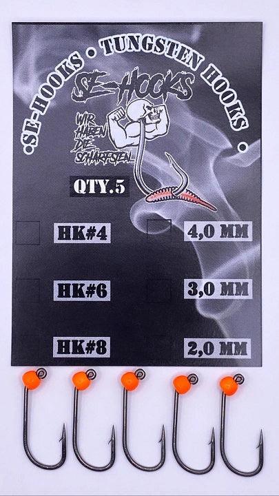SE-HOOKS Haken mit Widerhaken und Tungstenperle in Fluo Orange - SP-Fishing