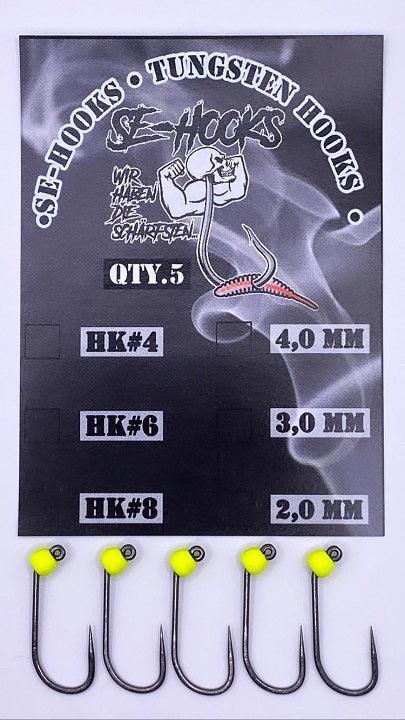 SE-HOOKS Haken ohne Widerhaken und Tungstenperle in Fluo Gelb - SP-Fishing