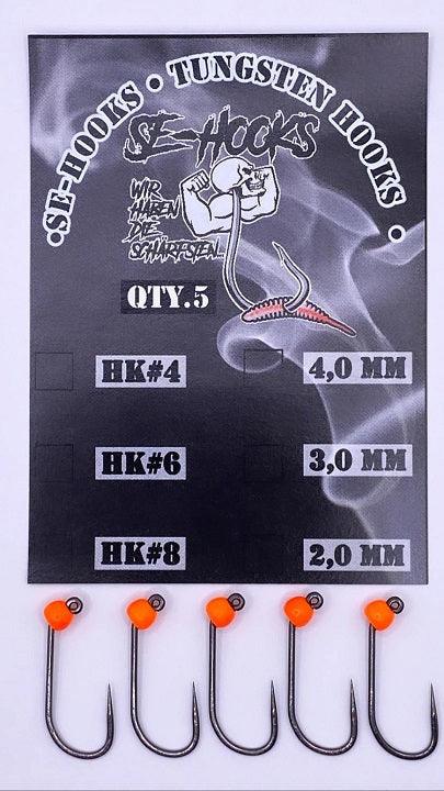 SE-HOOKS Haken ohne Widerhaken und Tungstenperle in Fluo Orange - SP-Fishing