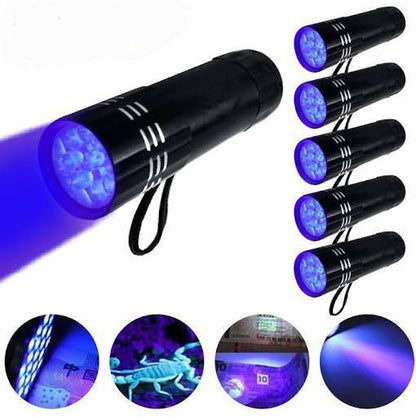 Aluminium 9 LED UV Schwarzlicht Leuchte 5er SET - Outdoor Taschenlampe Prüflampe - SP-Fishing