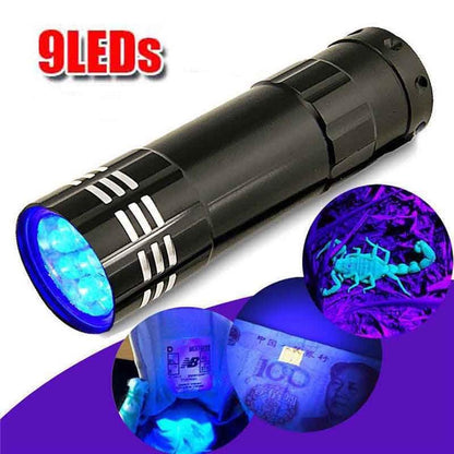 Aluminium 9 LED UV Schwarzlicht Leuchte 5er SET - Outdoor Taschenlampe Prüflampe - SP-Fishing