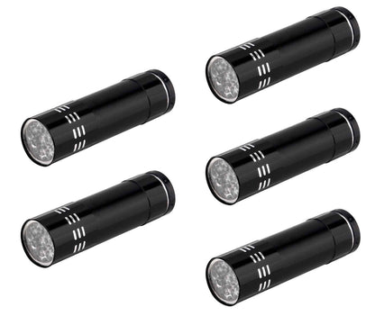 Aluminium 9 LED UV Schwarzlicht Leuchte 5er SET - Outdoor Taschenlampe Prüflampe - SP-Fishing